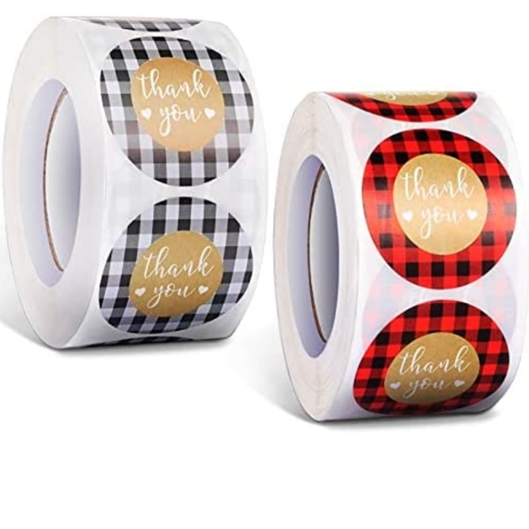 Buffalo Plaid Thank You Stickers- 1.5" 500 Ct Black and White - Picture 2 of 6